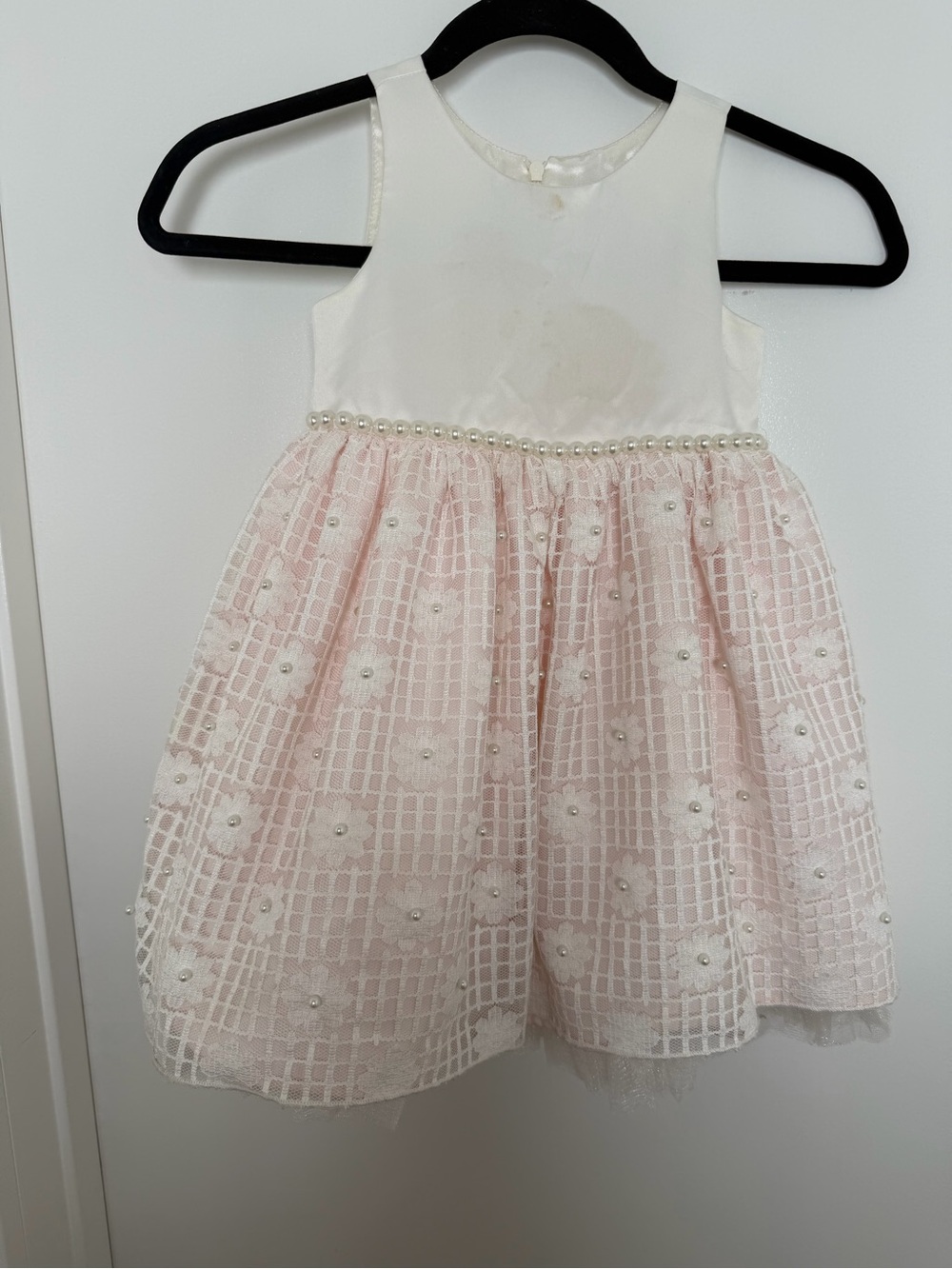 AMERICAN PRINCESS Blush Pink Pearl Flower Lace Dress